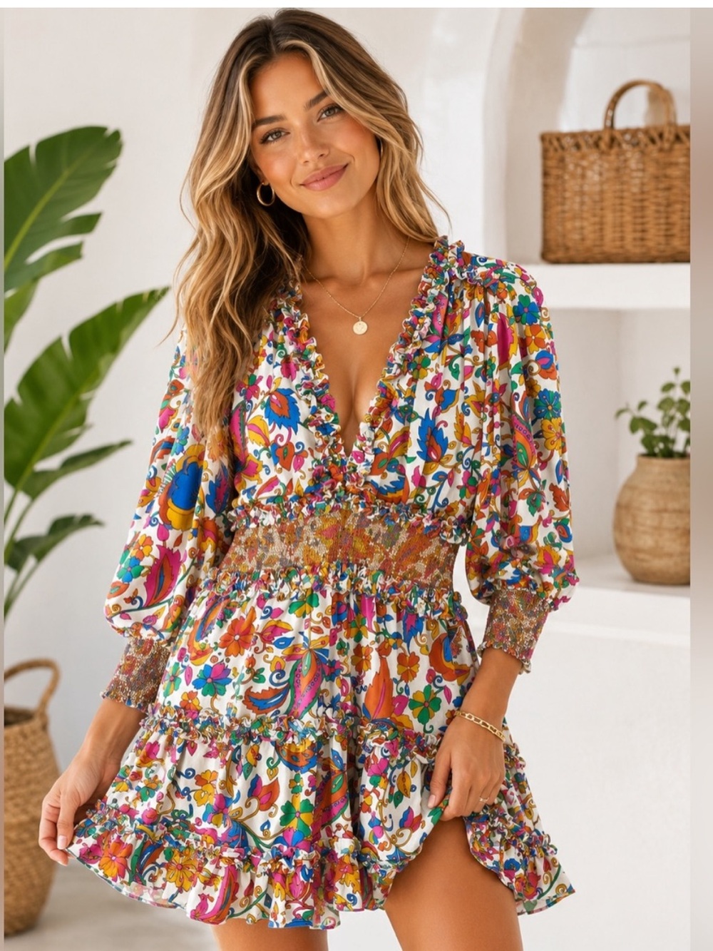 Adorable House of Harlow 1960 Vibrant Floral Mini Dress NEW